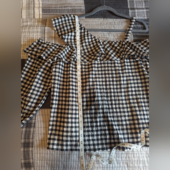 Express EUC Gingham one shoulder strap blouse L - Picture 3 of 6